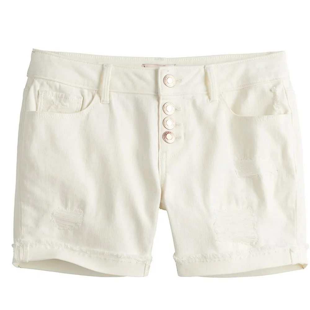 So girls mid rise distressed white jean shorts snap button fly sz 12 nwt - Picture 4 of 5